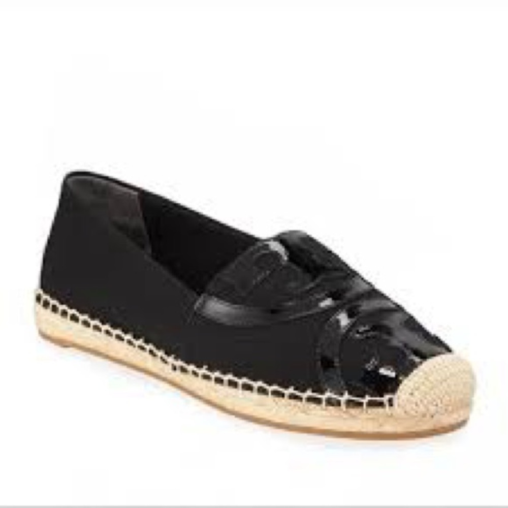 Tory Burch Black Canvas Patent Leather Espadrille NIB